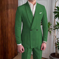Men's Linen Suit 2-Piece Khaki Shawl Collar Double-Breasted Slim Fit Breathable Jacket and Pants Formal Set for Summer Business
