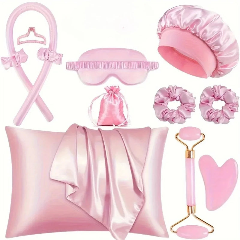 4/12Pcs Styling Kit Heatless Silk Curler with Sleeping Mask Shower Cap for Women and Girls Beauty Kit Travel Hair Styling Tools