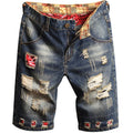 New Large Size Denim Shorts Retro Ripped Slim Men's Five | SAMAG