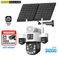 4 Lens Outdoor 360° Surveillance Solar Camera 20MP 60X Optical Zoom 4G SIM Home Security PTZ Auto Track AOV 24/7 Record CCTV Cam