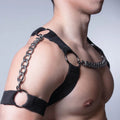 Black Punk Style Adjustable Tightness PU Metal Chain Half Harness Belt Men Top Chest Suspender for Cosplay - Visuel 3 | SAMAG