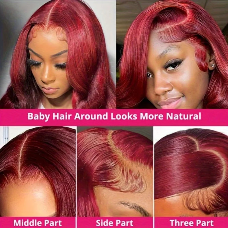 99J Burgundy Lace Front Wig Human Hair 13X6 HD Transparent Straight Lace Frontal Wigs for Women Pre Plucked 200% Density Pre Plucked Invisible Pre Cut Lace Brazilian Virgin Hair