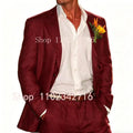 Beige Linen Men Suits 2 Pieces Beach Wedding American Style Jacket with Pants Formal Groom Tuxedos Male Suits (Blazer+Pants)