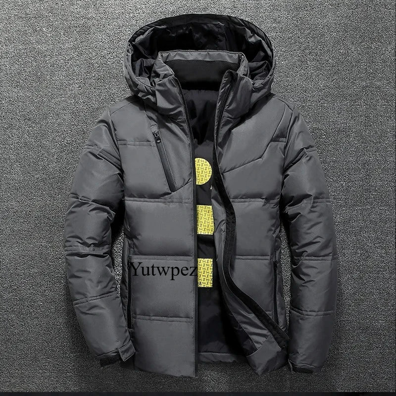 Outdoor Casual Hooded Overcoat Clothes White Duck Down Jacket Men Winter Men's Coat Windproof Removable Cap Parkas Solid Color