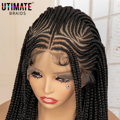 African Braided Hair Wigs Synthetic Full Lace Cornrow Knotless Box Braiding Wigs for Black Women Lace Frontal Crochet Braids Wig
