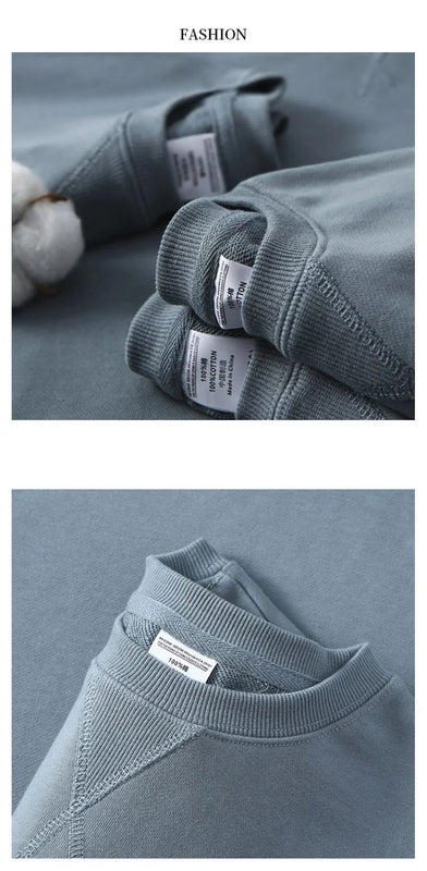 380g Tight Match Heavy Inverted Triangle Loose Versatile Solid Cotton Vintage Autum Winter Long Sleeve Round Neck Sweater