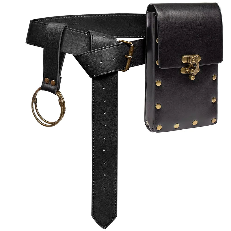 5Pcs/Set Medieval Leather Belt Waist Bag Renaissance Steampunk Vintage Waist Pack Cosplay Halloween Costume Accessories Set ﻿