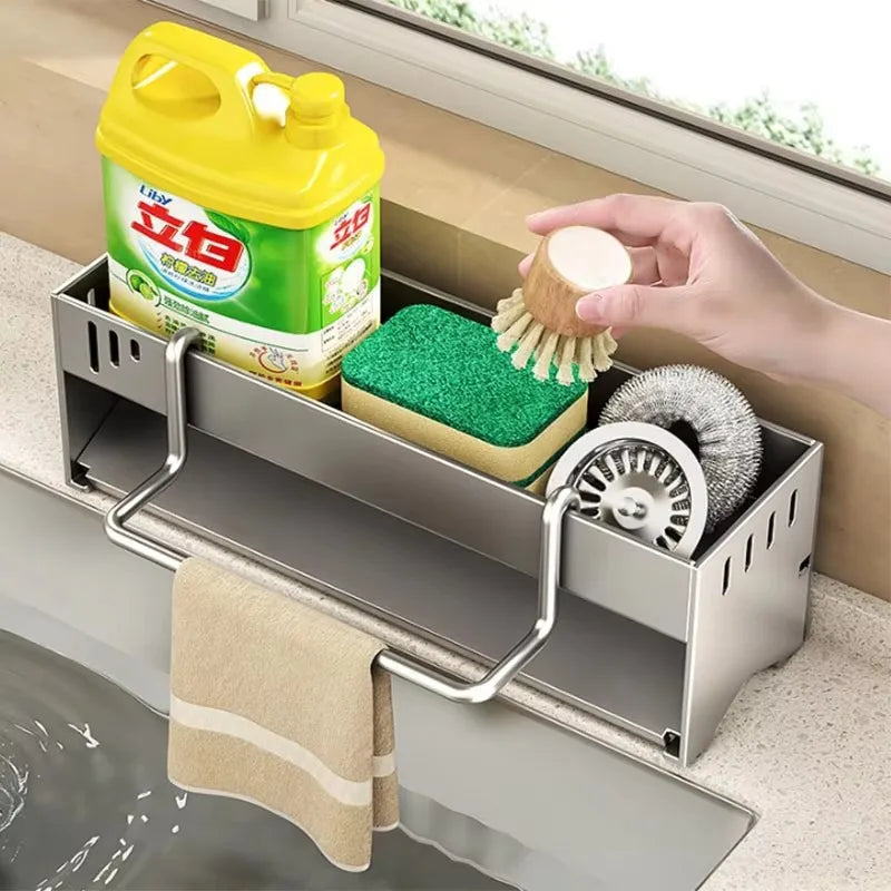 Kitchen Stainless Steel Sponge Rack Household Sink Rag Drain Shelf Multi-functional Scouring Pad Steel Ball Storage Rack