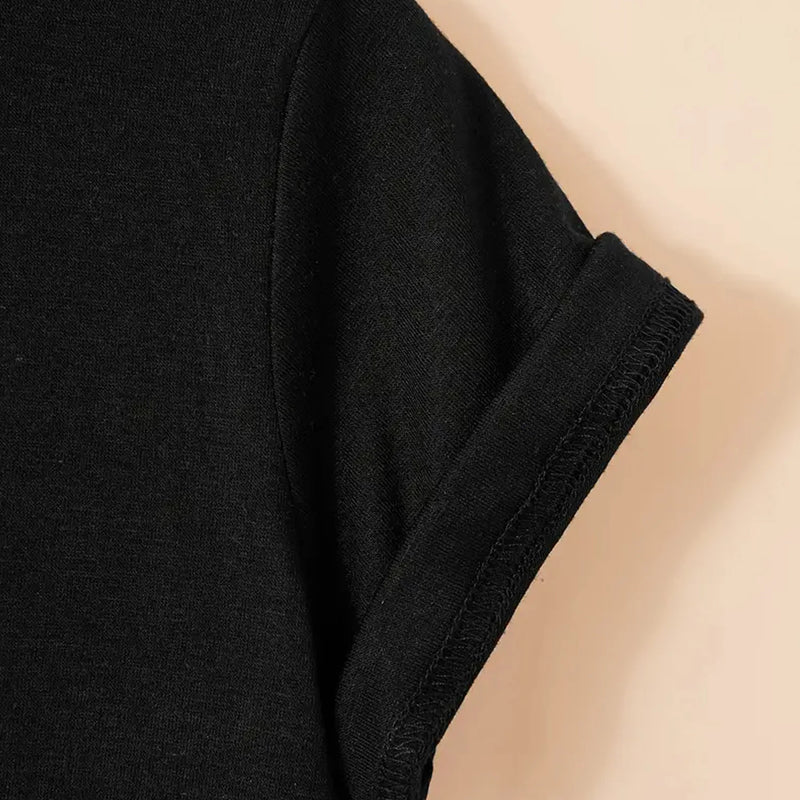 Girls' Summer Casual Outfit: Black Round-Neck | SAMAG