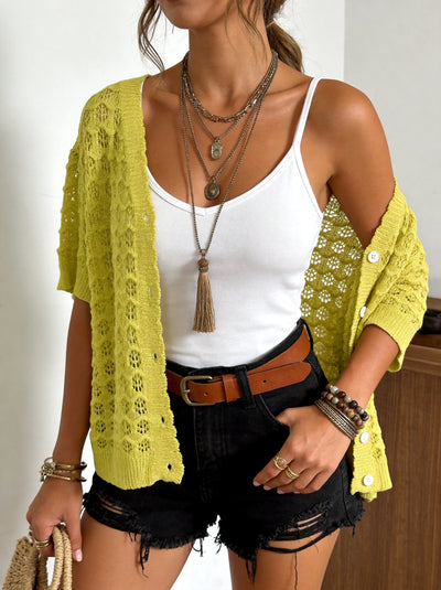 Plus Size Women's Holiday V - Neck Hollow Out Knit Cardigan | SAMAG