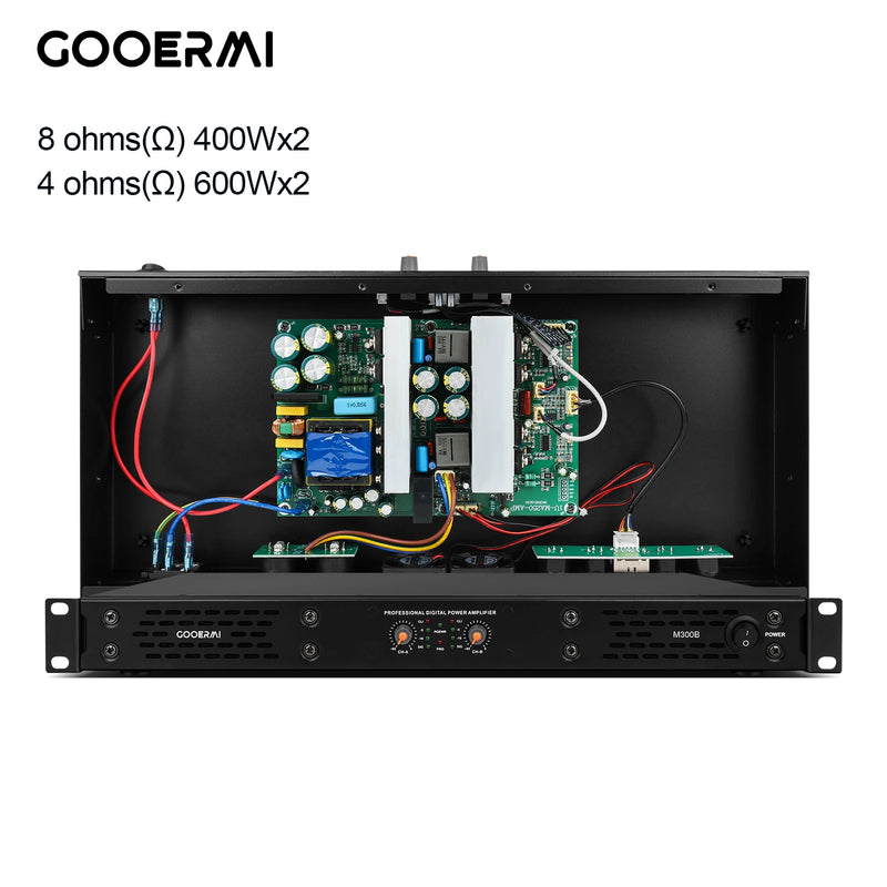 Gooermi M300 1U Professional 2 Channel Digital Power Amplifier 600W x2 Rack PA Amplifier for KTV Stage Bar Audio
