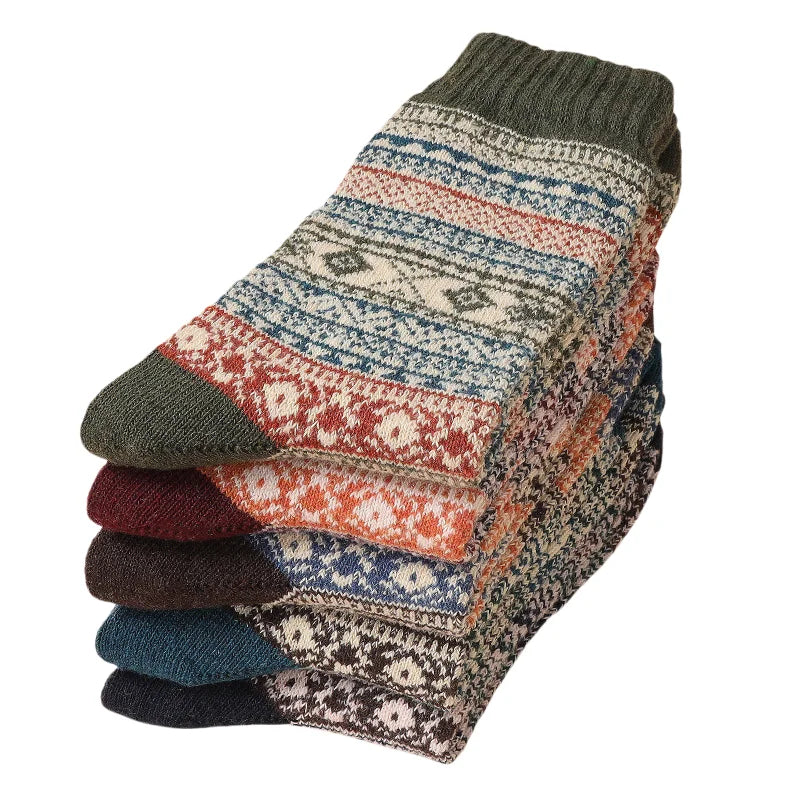 5pairs Unisex Ethnic Style Vintage Thick Wool Warm Crew | SAMAG