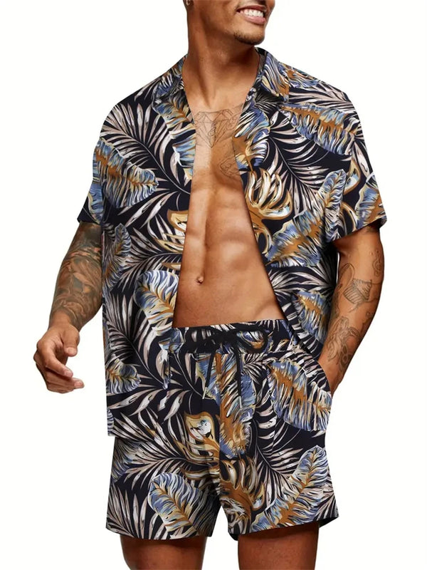 Men's New Hawaiian Short-Sleeved Shirt Shorts Set Summer | SAMAG
