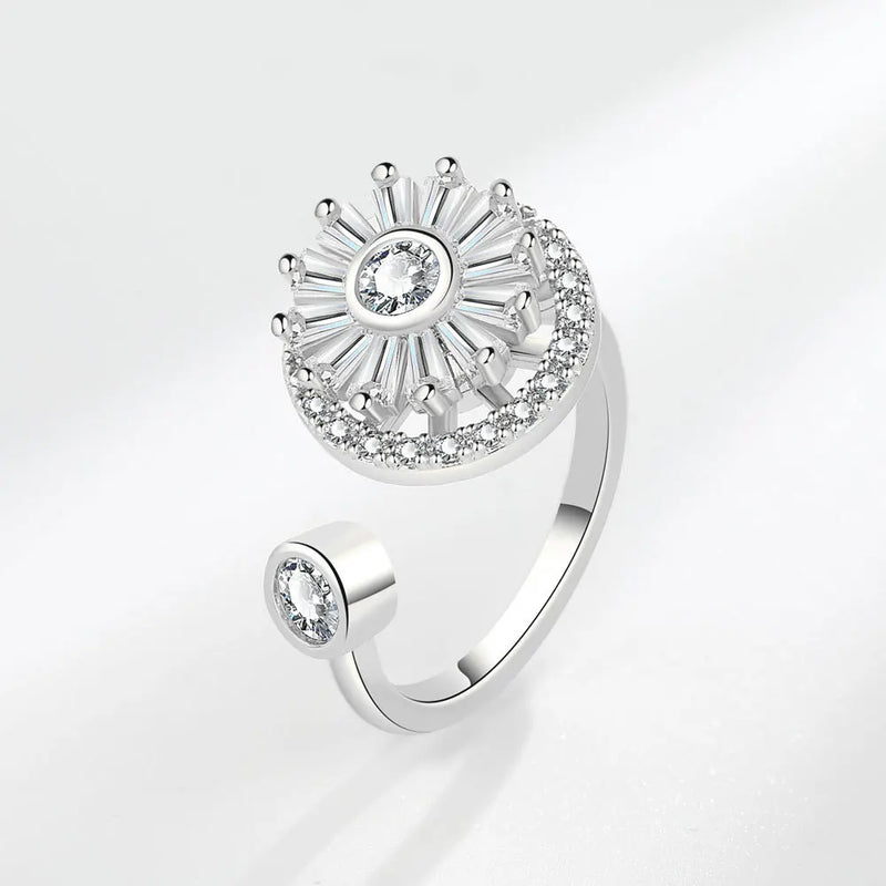 VENTFILLE 925 Sterling Silver Sunflower Diamond Zircon Rotatable Ring For Women Gift Relieve Stress Ring Jewelry Wholesale