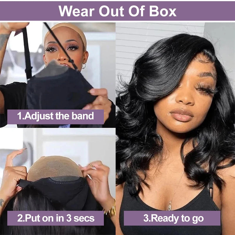 Body Wave Bob Human Hair Wigs 100 Black Bobs Lace Frontal Wigs 13x4 13x6 Glueless Lace Wig 7x5 Closure Raw Peruvian Black Wig