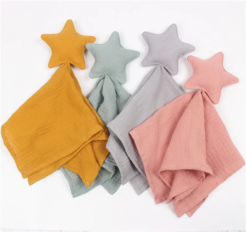 Baby Security Blanket Soft Cotton Muslin Comforter for Newborn Infant Sleeping Snuggle Toy Stuffed Animal Soothe Appease Towel