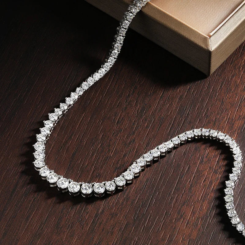 KNOBSPIN 3 Claw D VVS1 Moissanite Tennis Necklace s925 Sterling Silver 18k White Gold GRA Certified - Visuel 2 | SAMAG