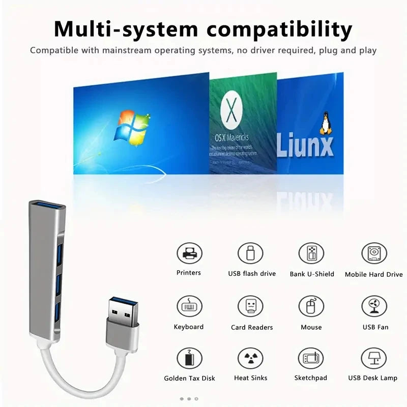 USB HUB Extender 4 Port Splitter Adapter OTG Docking Station For Phone Macbook Pro 13 15 Air PC Laptop Computer Hub