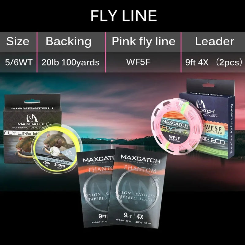 Maxcatch Elegant Fly Fishing Rod Combo 6'6"/9' 2/5WT Fly Rod Reel Line Flies Lures Kit Storage Box Travel Fishing Set Trout Bass