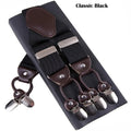 Men's Casual Fashion Leather Suspenders Adjustable High Quality Belt Strap Braces with 6 Clips