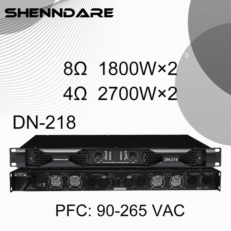 Professional Digital Power Amplifier 4x1800W Class D Audio DJ Pre-Subwoofer Amp 2/4 Channel Line Array Speaker Sound Amplifier