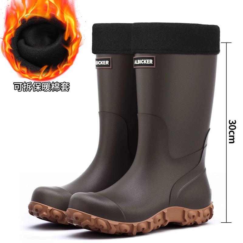 Men Rain Boots Fashion Mid-calf Rubber Boot Non Slip Fishing Rubber Galoshes Winter Warm Cotton Waterproof Shoe Резиновые Сапоги
