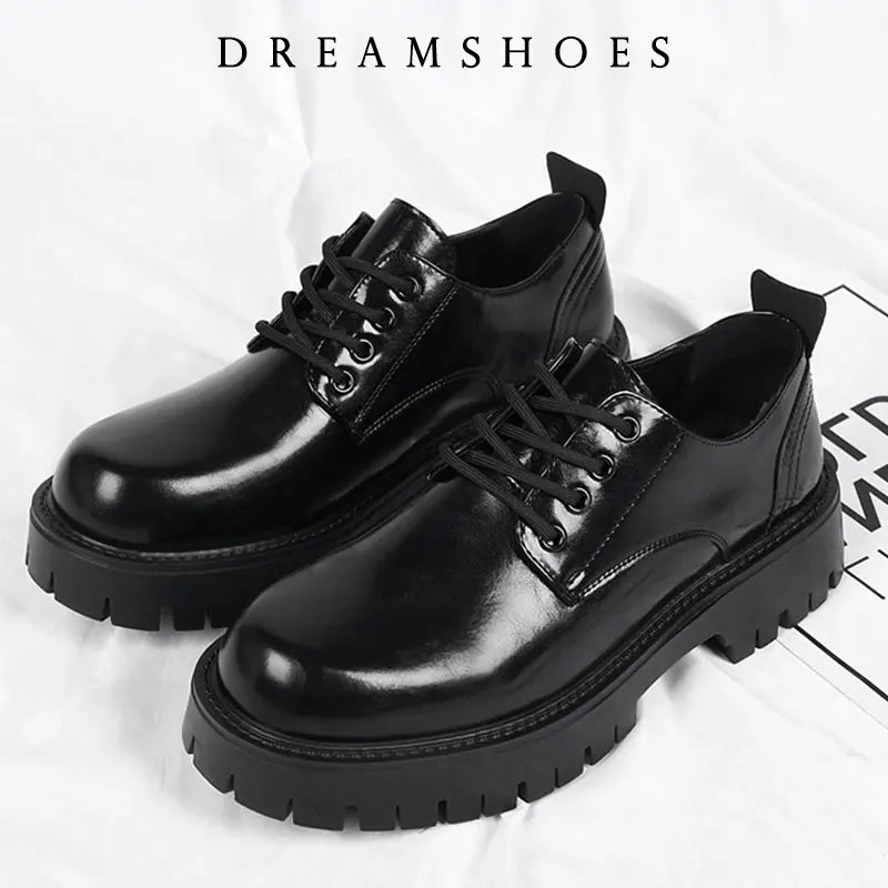 2025 Korea Leather Platform Oxfords Slip On Thick Tottom For Male Derby Shoes Casual Loafers Mens Square Toe Formal Dress Shoes
