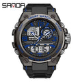 SANDA 6024 Men Sports Quartz Watches Dual Display LED Electronic Digital Wristwatches Waterproof Watch Relogios Masculino