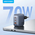 Vention 70W GaN Charger Quick Charge 3.0 USB C Charger for iPhone 17 16 15 Pro iPad Macbook Air Tablet PD Type C Fast Charger