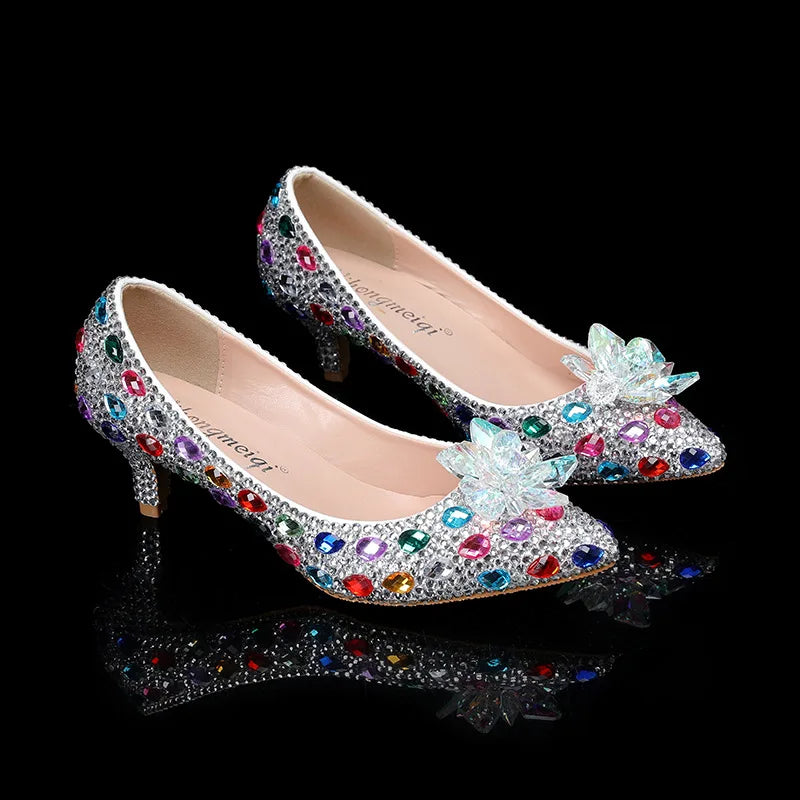 2026 Spring and Autumn New Women's Shoes Pointed High Heels Crystal Diamond Wedding Shoes Banquet Women's Single Shoes