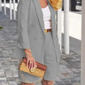 Summer New Solid Color Long Sleeve Shorts For Women's Suit Set Stylish Cardigan Female Office Suit 2 Piece Set
