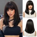 EASIHAIR Short Straight Bob Hair Synthetic Wigs for Women Brown Straight Natural Wigs with Eight Character Bangs Daily Cosplay