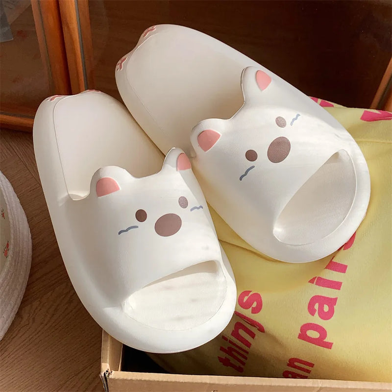 Women Thick Soft-Soled Slippers Platform Cute Animals Design Summer Indoor Non-Slip Bathroom Couples Comfortable Casual Home New