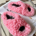 Real Wool Fur House Slippers Solid Color Cross Strap Fluffy Fur Slides Funny Comfortable Fuzzy Slippers Women's Shoes Trend 2026