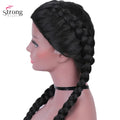 StrongBeauty Two French Braid Hairstyles Lace Front Wigs for women Synthetic lace Wig Long Black