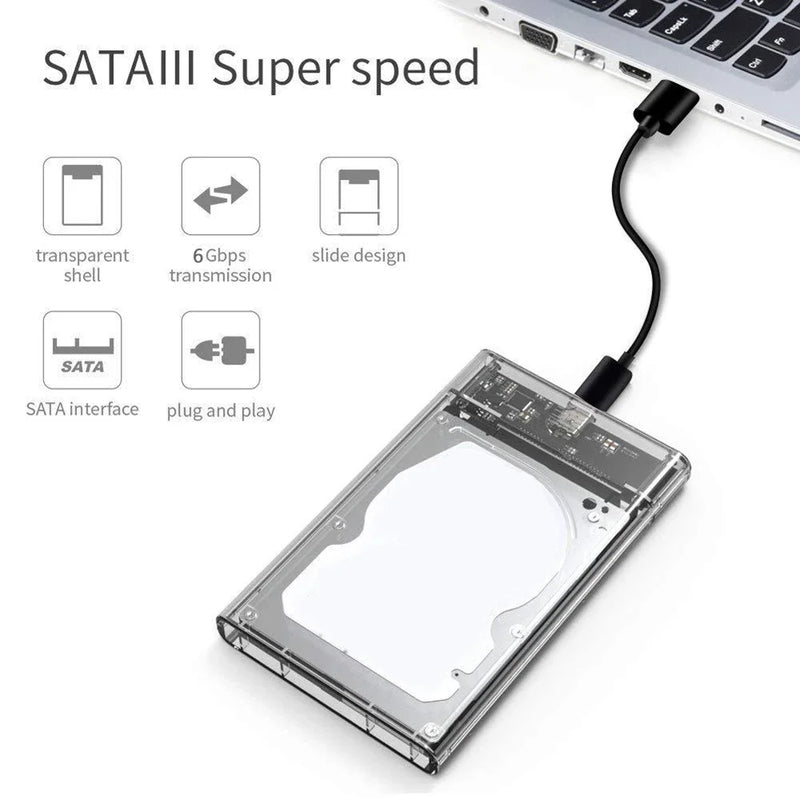 Transparent HDD Case HDD Enclosure 2.5 Inch SSD SATA To USB 3.0 Type-C 3.1 Adapter Portable External Hard Drive Box Tool-Free