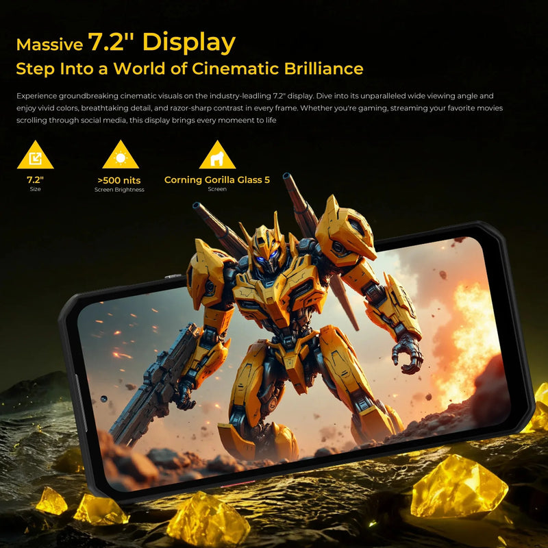 OUKITEL WP60 5G Rugged Smartphone 10000mAh Battery 7.2 Inch HD+ 120Hz 16GB RAM +512GB ROM 108MP Dimensity 7025  Android 15 NFC
