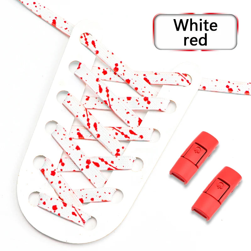 No Tie Shoelaces for Sneakers Colorful Press Metal Lock Shoelace Splashing Ink Print Flat Elastic Laces Without Ties Shoe Laces