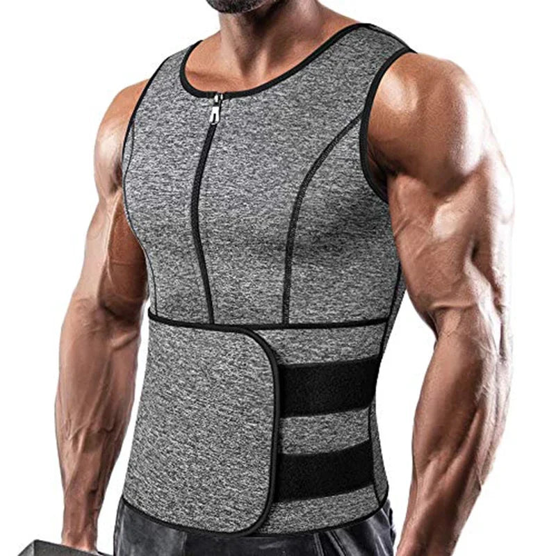 Men's Body Shaper Waist Trainer Sauna Vest Double Belt Sweat Shirt Corset Top Abdomen Slimming Shapewear Fat Burn Fitness Suits