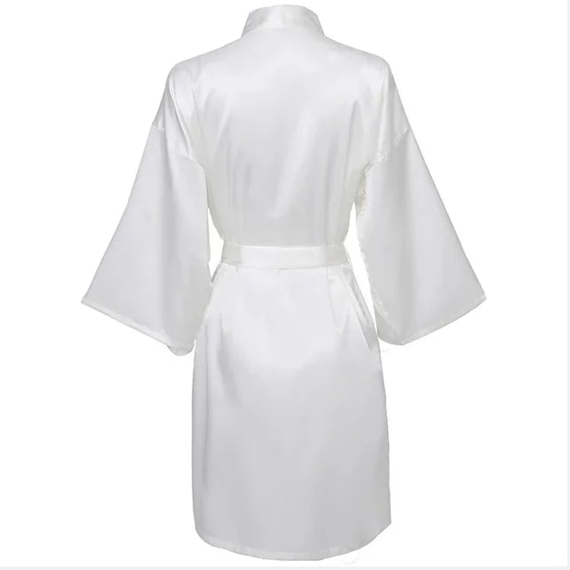 Solid Satin Night Robe, Elegant Half Sleeve V Neck House | SAMAG