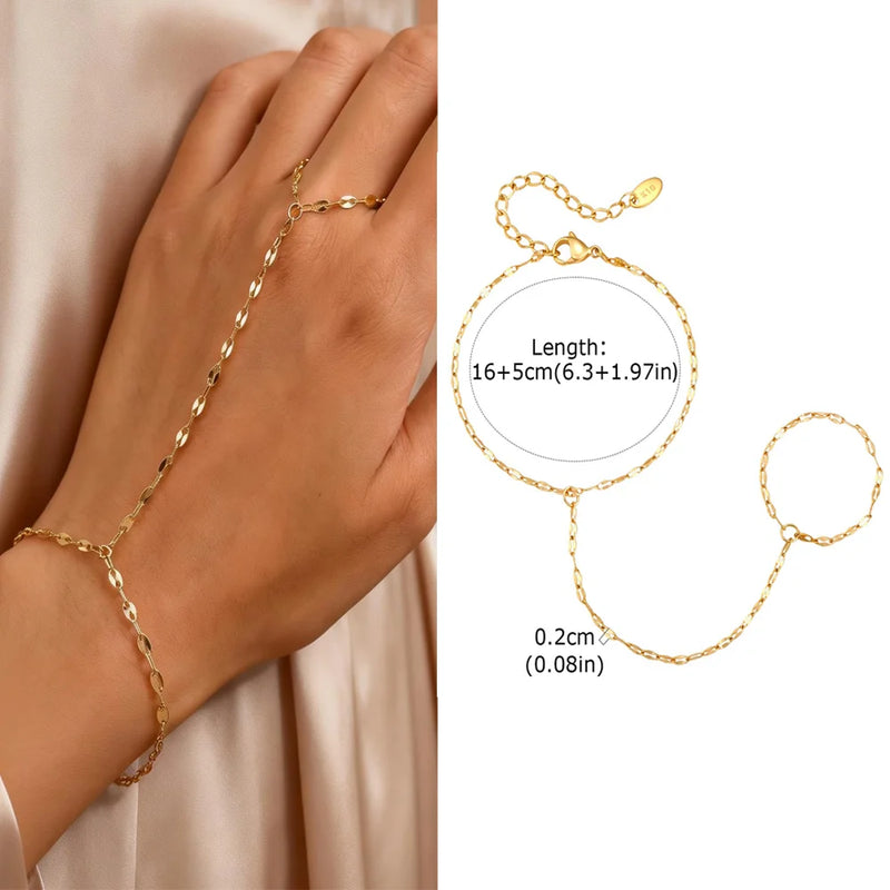 Luxury Minimalist Gold Plated Thin Chain Finger Ring Hand Bracelets for Women, Party Elegant Stainless - Visuel 19 | SAMAG