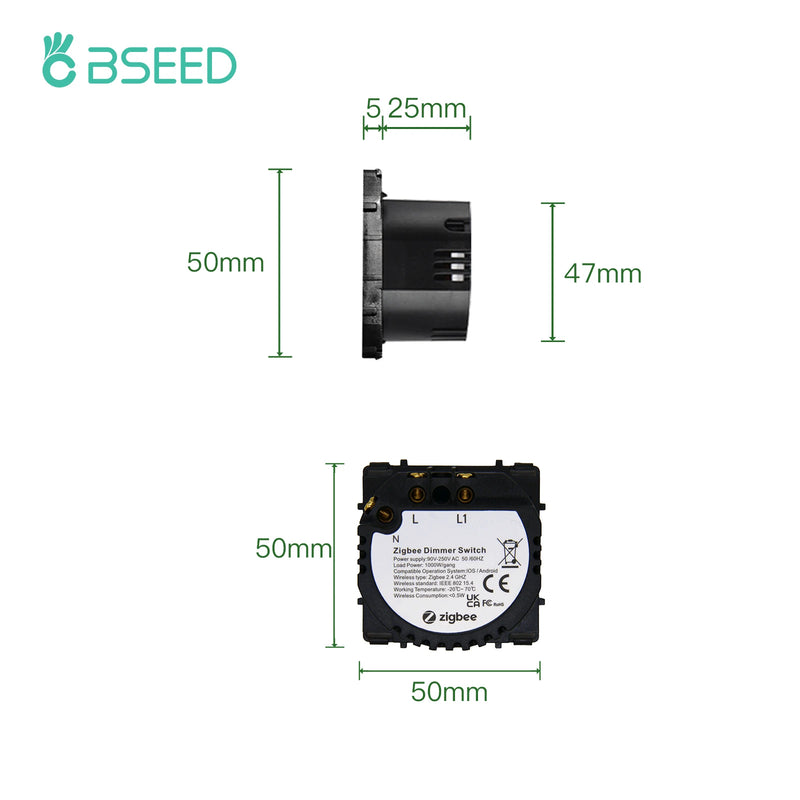 Bseed EU Standard Zigbee Light Switches Parts 1/2/3Gang Dimmer Curtain Module DIY Part Tuya Smart Life Control Neutral Required