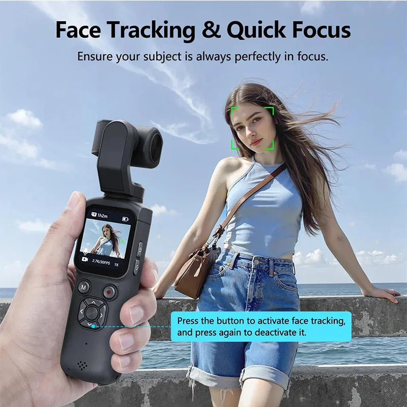 4K Pocket Action Camera 330° Auto-rotate Len Sport Camera Touchscreen Zoom Cam Face Tracking Portable Vlog Video Recorder Moto