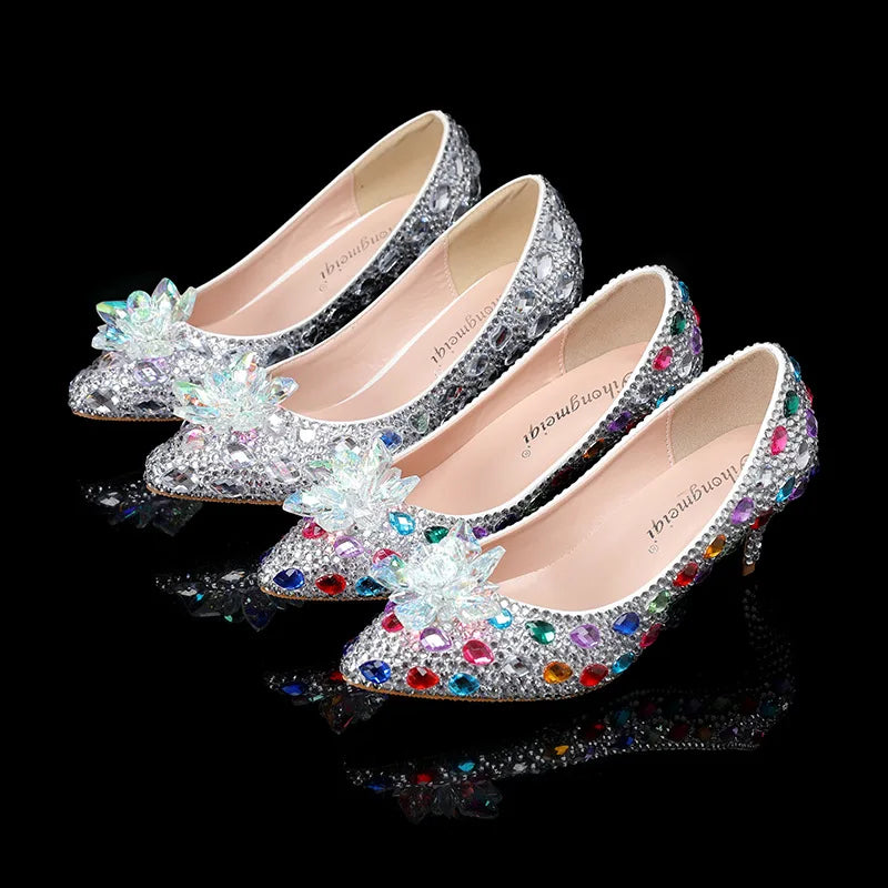 2026 Spring and Autumn New Women's Shoes Pointed High Heels Crystal Diamond Wedding Shoes Banquet Women's Single Shoes