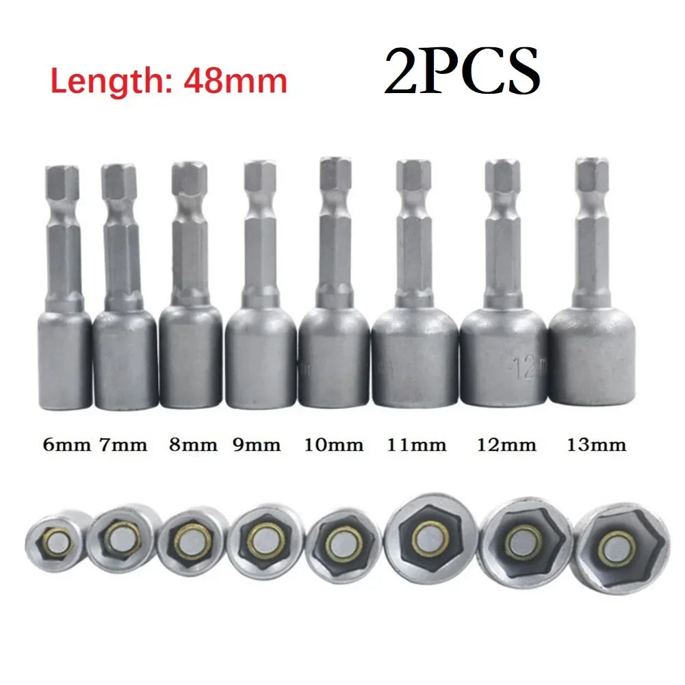 2PCS Magnetic Nut Driver Socket 6/7/8/9/10/11/12/13mm 1/4inch Hex
