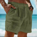 Summer Cotton Linen Shorts for Men Solid Casual Button | SAMAG