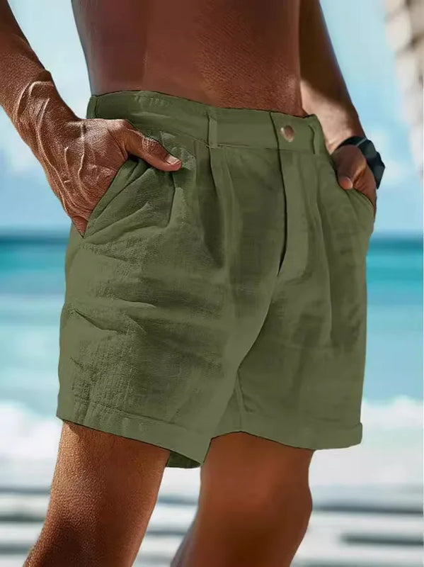 Summer Cotton Linen Shorts for Men Solid Casual Button | SAMAG