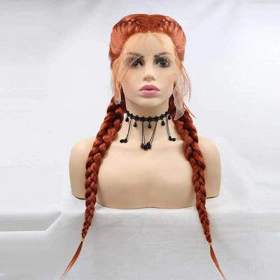 Synthetic Copper Red Braid Lace Front Wigs 360#Color Double Braided Wig Heat Resistant Fiber Long Braid Wig With Baby Hair