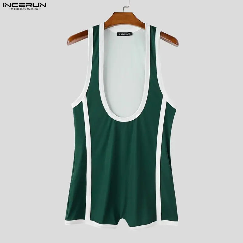 INCERUN Men's Bodysuits Patchwork Sleeveless Summer Casual Male Rompers Playsuits Workout Color-block Cozy Bodysuit For Man 2026