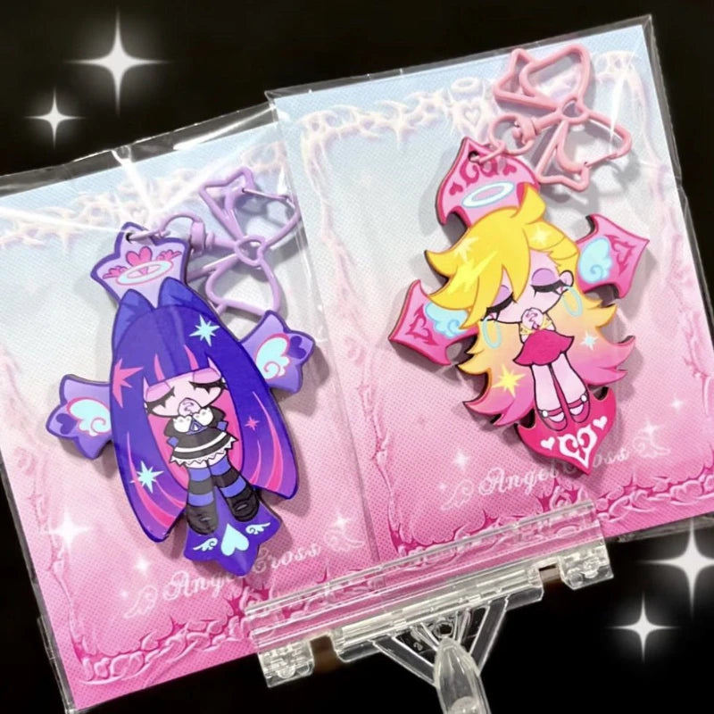 Anime Panty Stocking with Garterbelt Stocking Panty Cosplay Keychain Kawaii Acrylic Pendant Keyring Key Chain Bag Accessories